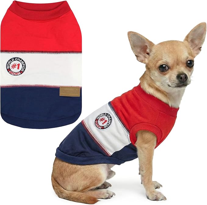 Parisian Pet World Champion Dog Tank Top - Breathable Cotton Pet Apparel - Red Puppy Clothes - Lightweight Doggie T Shirts for Dogs - Comfortable Sporty Dog Clothes - Summer Shirts for Small Dogs