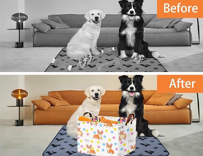 Medium Dog Toy Storage Basket Collapsible Pet Bin Box with Handles Large Puppy Box Stuff Organizer Living Room Decor(Color Paw)
