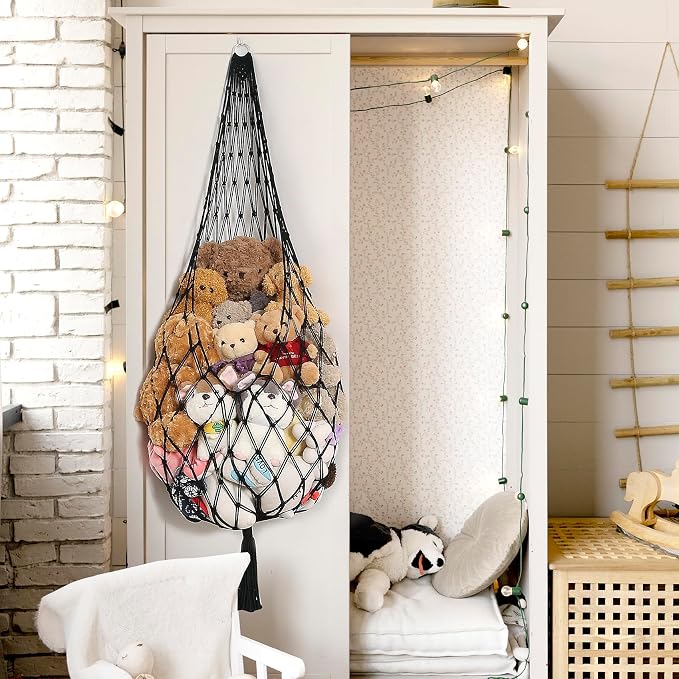Novel Amdermi Stuffed Animal Hammock Corner Hanging Net for Stuff Aniaml Storage Macrame Toy Display Plush Toy Holder-Perfect for The Tiny Space Walls (Black, XXL)