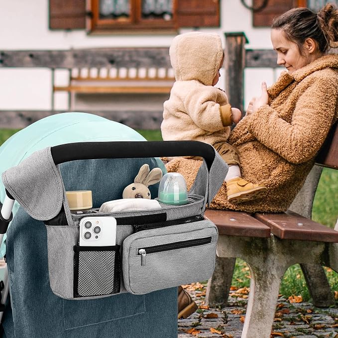 Accmor Universal Stroller Organizer with Insulated Cup Holder Detachable Phone Bag and Shoulder Strap,Stroller Bag Caddy Organizer for Uppababy, Baby Jogger, Britax Strollers