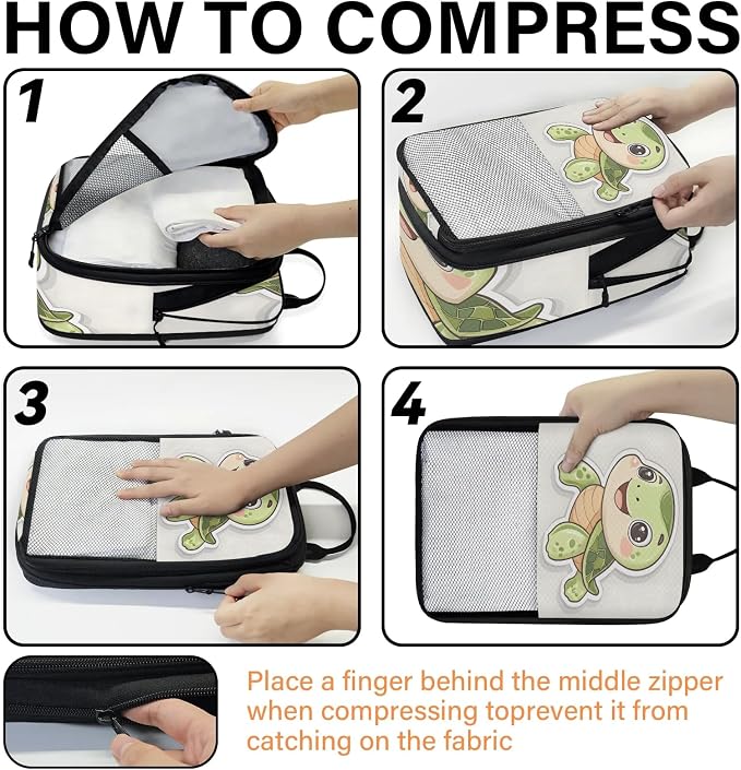 Cute 6 Set Compression Packing Cubes Sea Turtle Expandable Packing Organizer for Travel Accessories Luggage Suitcase Bag