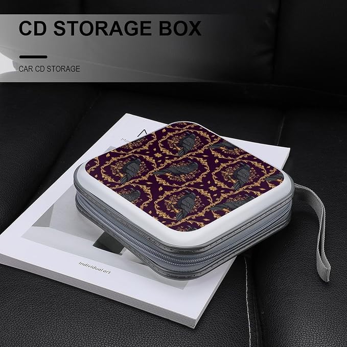 Portable 40-Capacity DVD Storage Binder Goth Gothic Raven Purple, Hard Case CD Holder with Zipper, Organizer for Music Movies Game Discs
