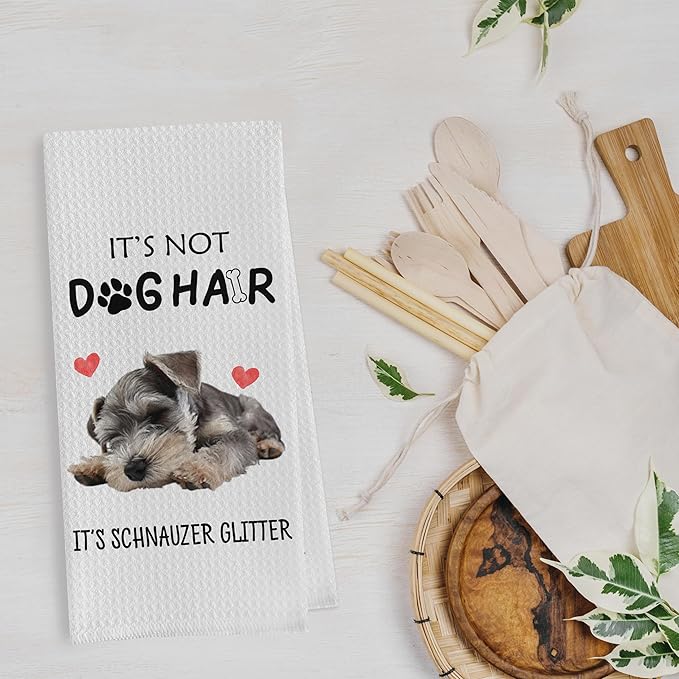 Schnauzer Gifts Dish Towels Set - Funny Schnauzer Gifts Waffle Weave Kitchen Towels, Schnauzer Hand Tea Towels, Schnauzer Gifts for Women (16×24 Inches Set of 2)