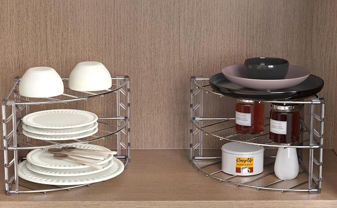 Deco Brothers 3-Tier Counter & Cabinet Corner Shelf Organizer 2 Pack Chrome