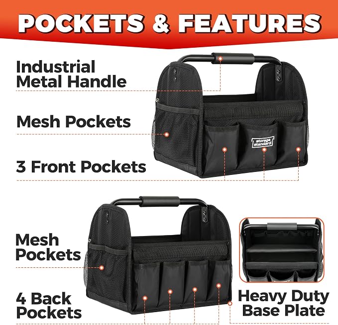 Detailing Caddy Organizer with Handle - Storage, Cars, & Cleaning Caddy for Supplies, Tools, & Home Improvement - Heavy Duty Car Detailing Supplies With Multi-Pockets & Collapsible Tote Design