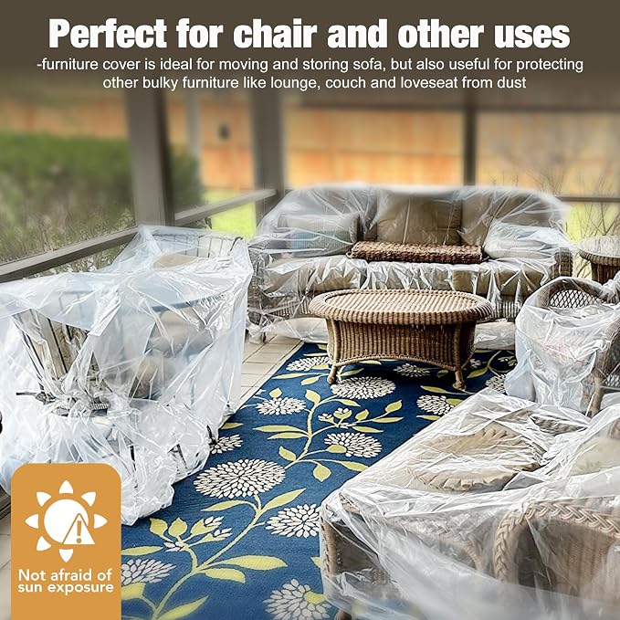 2 Pack Clear Plastic Moving Sofa couch Furniture Storage Covers | Extra Large 92x 62 x 42 Inch Moving Bags, With Label, Waterproof, Dust Proof