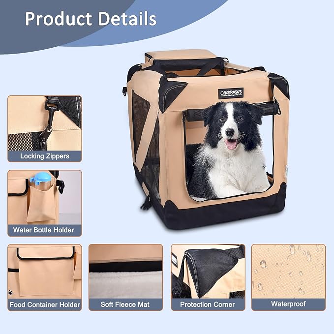 Jespet 3 Door Soft Dog Crates Kennel for Pets, Folding Travel Pet Carrier | 3 Mesh Doors 36'' Dog House, Large Pocket, Easy to Install, Steel Frame, Removable Crate Pad, For Indoor & Outdoor