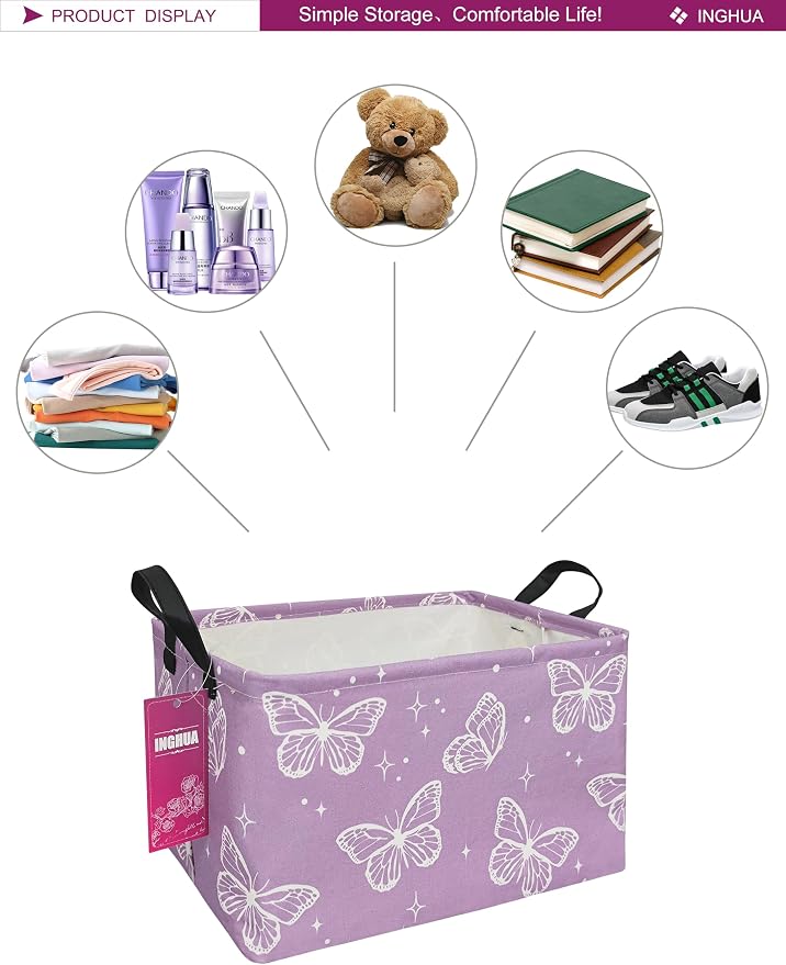 Rectangular Butterfly Storage Basket Gift Bag | Orgnizer Box for Books,Clothes,Gifts,Pets-Perfect for Home,Office,Nursery,Dorm,Shelf