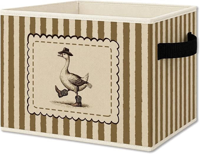 Western Cowboy Goose Nursery Cube Storage Bins with Handles, Farm Animal Nursery Collapsible Fabric Storage Basket Boxes Books Clothes Organizer for Kids Boys Room Bedroom Bathroom