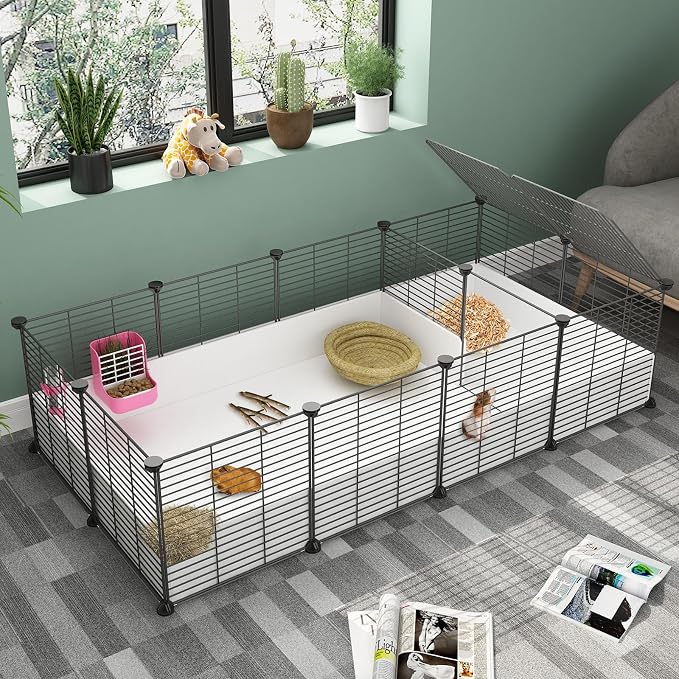 Oneluck Guinea Pig Cage, Indoor Habitat with Waterproof Plastic Bottom,Playpen for Small Pet Bunny, Turtle, Hamster, Partition cage