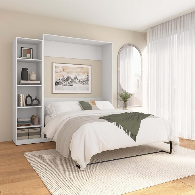Bestar Queen Murphy Bed with Closet Organizer, White, Claremont, 85W | Closet Organizer; supports up to 1000 lb; min. ceiling height 88 in.; for guest room or multipurpose space; 10-year warranty