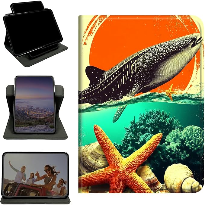 Case for Samsung Galaxy Tab S10 Plus 2024/S9 FE+/S9 Plus 12.4" 2023, 360 Degree Rotating Stand with Multi-Angle Vertical Shockproof Protective Shell for Women Men, Whale Sunset Starfish