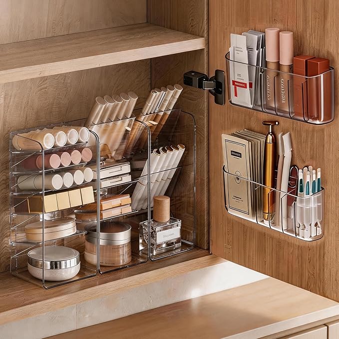 PAVSTINE Clear Medicine Cabinet Organizer, Slim Makeup Holder, for Bathroom, Vanity, Countertop
