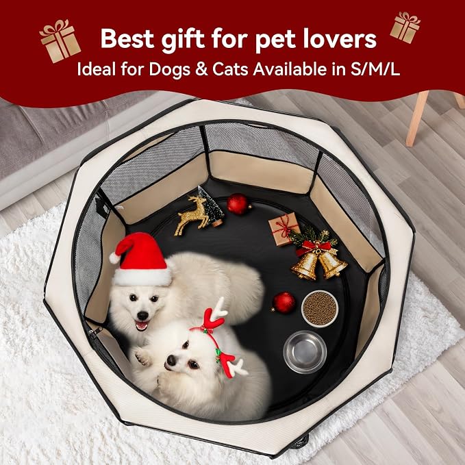 PETSFIT Portable Dog Playpen 36", Removable Waterproof Mat, Zippered Roof | 3-Second Setup, Collapsible Storage, RV Camping Travel, Indoor Outdoor Use, Medium Dogs and Cats, 36"L x 36"W x 21"H