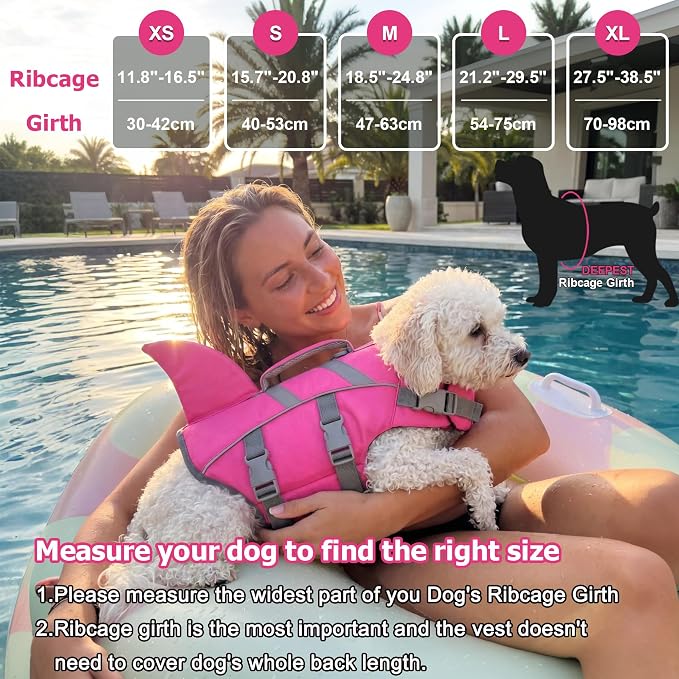 Dogcheer Dog Life Vest Shark, Life Jacket for Dogs, Swim Vest- Lt Pink,S | High Buoyancy Harness Puppy Flotation Vest with Handle & Leash Ring for Boating & Swimming, Reflective Visibility for Doggy