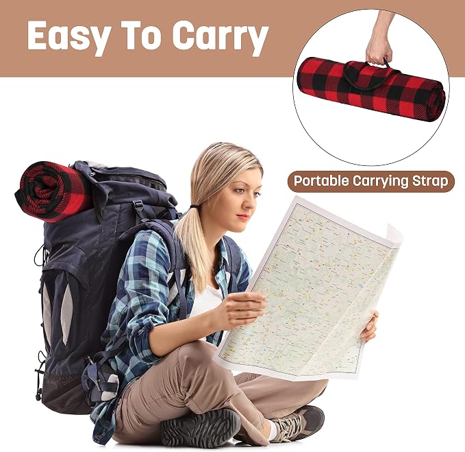 Tirrinia Waterproof Outdoor Blanket with Sherpa Lining, Windproof Foldable