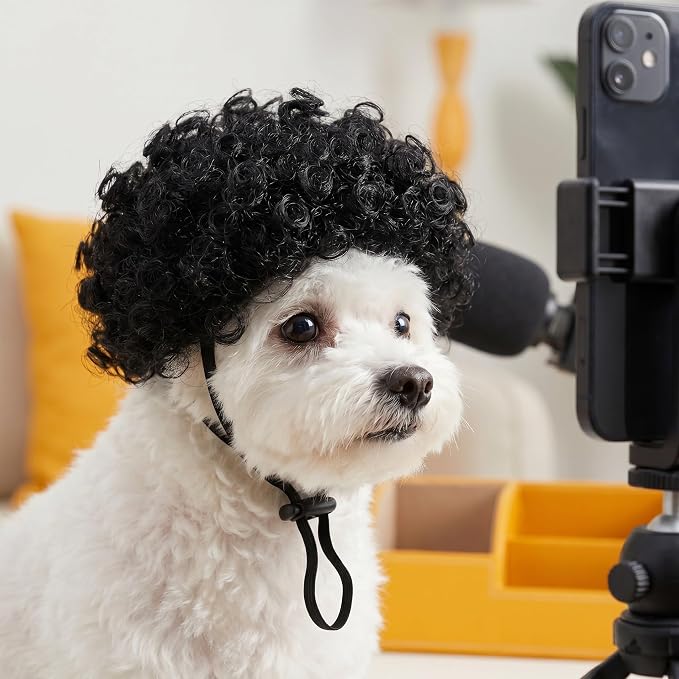 Toddmomy 4pcs Funny Pet Costume Wigs for Dogs and Cats, Soft Removable Role Play Wigs Adjustable Straps for Holiday Dress up Parties and Festive Costumes