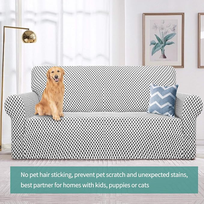 YEMYHOM Couch Cover Latest Jacquard Design High Stretch Extra Large Sofa Covers Pet Dog Cat Proof Oversized Slipcover Non Slip Magic Elastic Furniture Protector (X Large, Black and White Checkered)