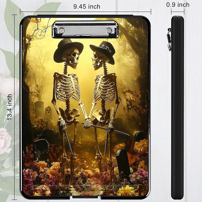 Heavy Duty Storage Clipboard, Slim Nursing Clipboard with Internal Pen Case, Portable File Organizer Case for A4 Letter Size Paper Office Medical Professionals, Forest Skull Leaf