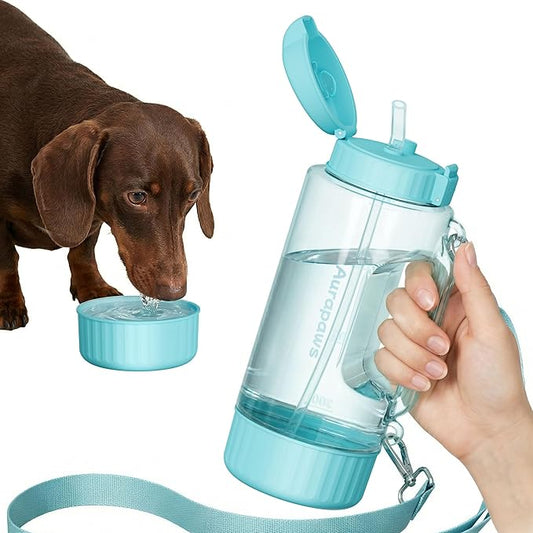Large Capacity 40 Oz Dog & Human Water Bottle, BPA-Free Portable Travel Dog Water Bottle with Removable Bowl & Straw, Leakproof Water Dispenser for Outdoor Walking, Hiking, Camping