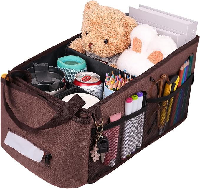 HEYSKAY Backseat Car Organizer Car Caddy Passenger Seat Organizer for Kids | Collapsible Small Car Storage, Console Front Seat Car Organizer for Truck, SUV and Minivan, Adjustable Compartment Space