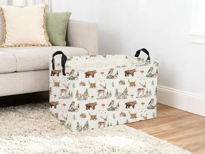Rectangle Animal Basket Cute Storage Bin Organizer Box for Room Decor Gift Basket(Woodland animal)