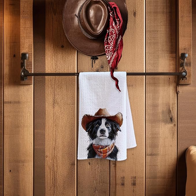 Cabana Bro Border Collie Gifts Kitchen Towels, Border Collie Gifts for Women Men Decorative Hand Towels for Bathroom, Funny Western Cowboy Shepherd Dog Dish Tea Towels for Kitchen, 16x24 Inch