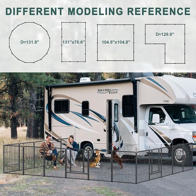 Musen Dog Playpen Indoor Outdoor, 16 Panels Dog Pen 32" Height Dog Fence Exercise with Doors for Large/Medium/Small Dogs, Portable Pet Playpen for Yard RV Camping, Hammer Paint Finish (Patent Pending)
