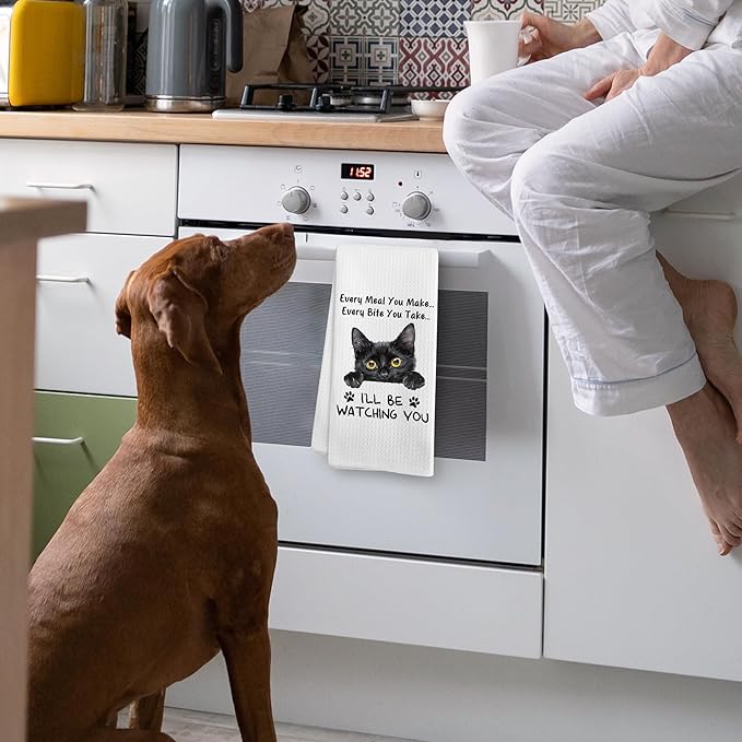 Funny Black Cat Kitchen Towels Accessories Decor, Funny Black Cat Stuff Gifts for Women Men Kids Girls, Every Meal You Make Every Bite You Take Dish Hand Tea Towels for Kitchen, 16x24 Inch