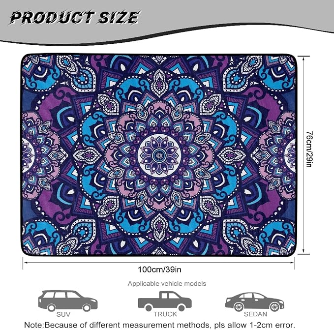 Boho Mandala Print All Weather Trunk Liner 29" x 39", Universal Non Slip Car Trunk Mat for SUV Truck, Washable Durable Pet Friendly Rear Protection Mats