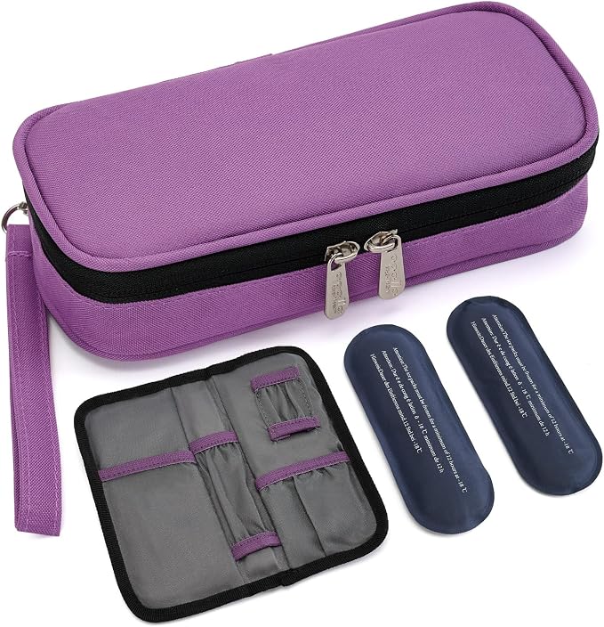 apollo walker Insulin Cooler Travel Case with Ice Packs and Insulation | TSA Approved Includes 2 x 90g ice packs for 9-hour cooling insulin pens & syringes for Diabetics to Carry (Purple)