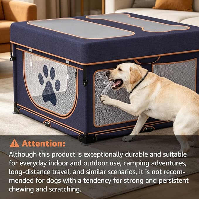 LOOBANI Foldable Dog Playpen Outdoor, 1 Min Setup, 43.3"x43.3"x27.1" | Pet Puppy Playpen Indoor With Cover,Waterproof Bottom & Bag, Portable Dog Fence For Yard, RV Camping,Travel,Blue+Yellow
