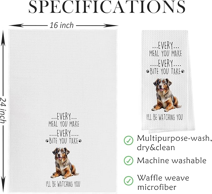 Gqtt Australian Shepherd Dish Towels Set - Funny Decorative Waffle Kitchen Towels, Hand Tea Towels, Gifts (1624 Inches, Set of 2)