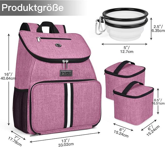 BAGLHER丨Dog Travel Bag, Airline Approved Pet Supplies Backpack, Dog Travel Backpack with 2 Silicone Collapsible Bowls and 2 Food Baskets