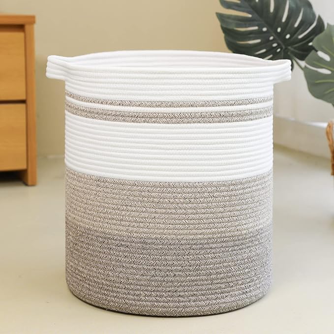 OIAHOMY 58L Laundry Baskets-Laundry Hamper, Storage Basket with Handles, Decorative Basket for Living room, Woven Storage Basket for Toys Bin, Pillows, Blankets, Clothes-18x16in-Gradient Brown | Tall Dirty Clothes Hamper with Handle,Blanket Basket,Deco...