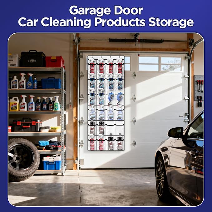 Clear Cleaning Supplies Organizer,Cleaning Products 24 Large Pockets | Over The Door All Purpose Cleaner Holder for Laundry Bathroom, Auto Glass Cleaner Organizer for Garage,Spray Bottle Holder