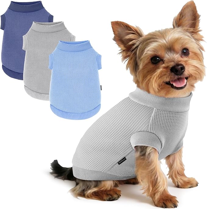 3 Pack Dog Shirt for Small Supplies Functional Waffle Dog Clothes Warm Soft Sweatshirt Outfit for Dogs Cats Pet Apparel