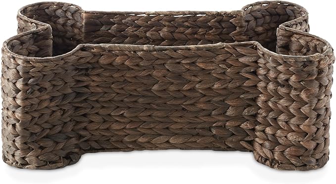 Casafield Dog Bone Shaped Storage Basket - Espresso, Large Woven Water Hyacinth Pet Toy Organizer Bin