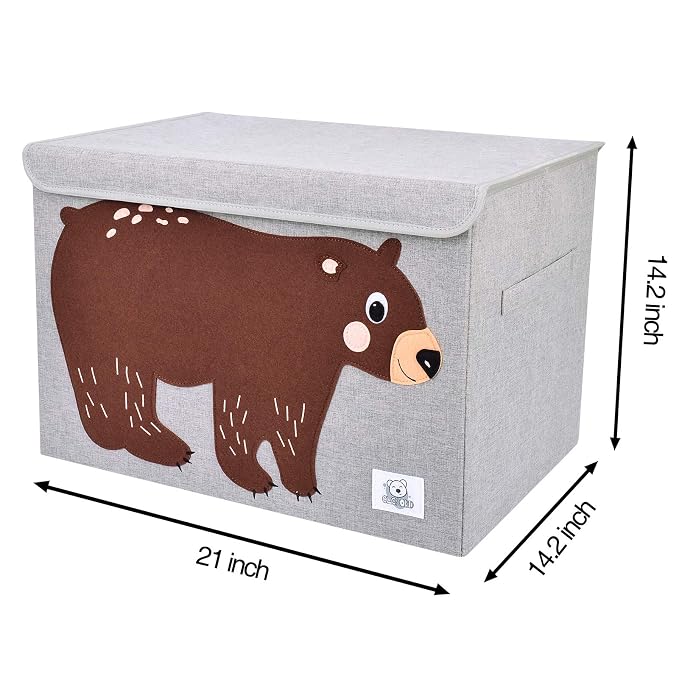 Large Toy Box Storage with Lid, Foldable Fabric Toy Chest Storage for Kids | Toy Organizer Basket, Collapsible Animal Print Storage Bin for Toddlers, Boys and Girls, Playroom, Baby Nursery (Bear)