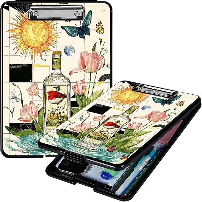 Heavy Duty Storage Clipboard, Slim Nursing Clipboard with Internal Pen Case, Portable File Organizer Case for A4 Letter Size Paper Office Medical Professionals, Sun Drift Bottle