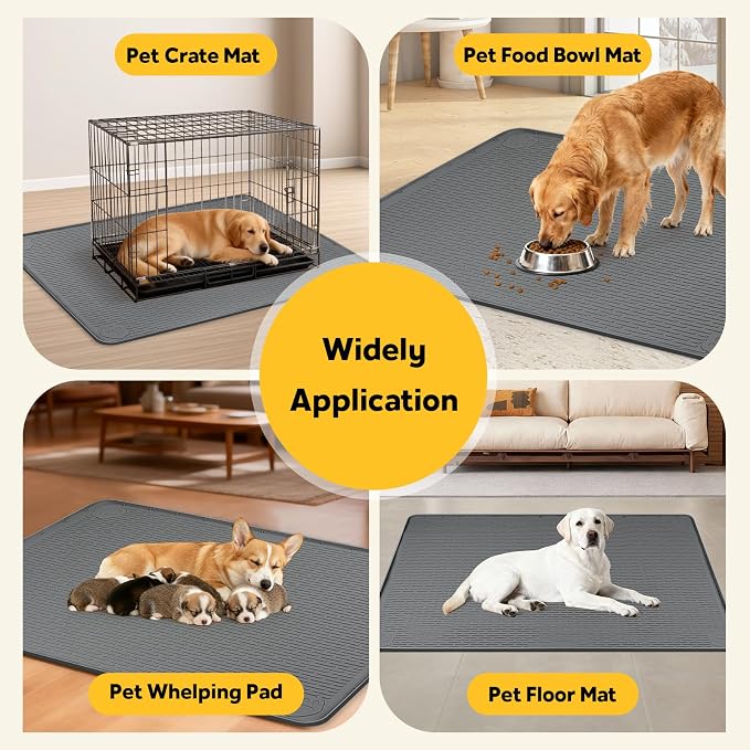 Silicone Dog Crate Mat 70"x 45" Under Dog Crate Kennel Pad Mat, Dark Grey | Extra Large Dog Cage Mat, Non-Slip Waterproof Dog Playpen Mat, Reusable Washable Dog Mat for Crate, Protect Floors