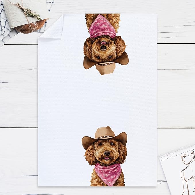 Cabana Bro Poodle Gifts Kitchen Towels, Poodle Gifts for Women Decorative Hand Towels for Bathroom, Funny Western Cowboy Poodles Dish Tea Towels for Kitchen, 16x24 Inch