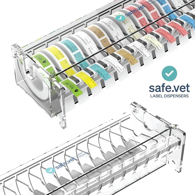 Veterinary Syringe Label Dispenser by Safe Vet | Countertop Injectable & Pharmacy Label Organizer for Vet Clinics, ICU, Surgery & Anesthesia (15 Slots)
