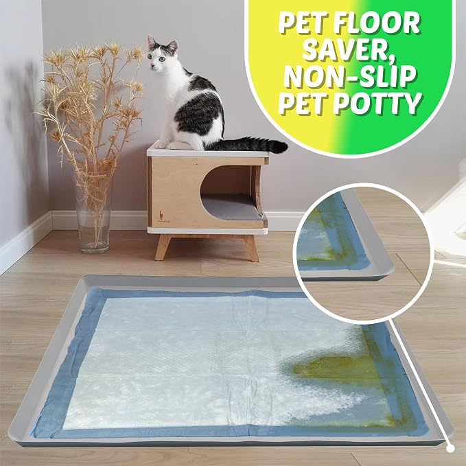 Dog Pee Pad Holder - Fits Up to 28” x 34” Pee Pad - 1 Pack - Light Grey | Stable Grip, Soft Edges, Quick Wipe Silicone Surface, Dog Pad Holder for Indoor Flooring Protection