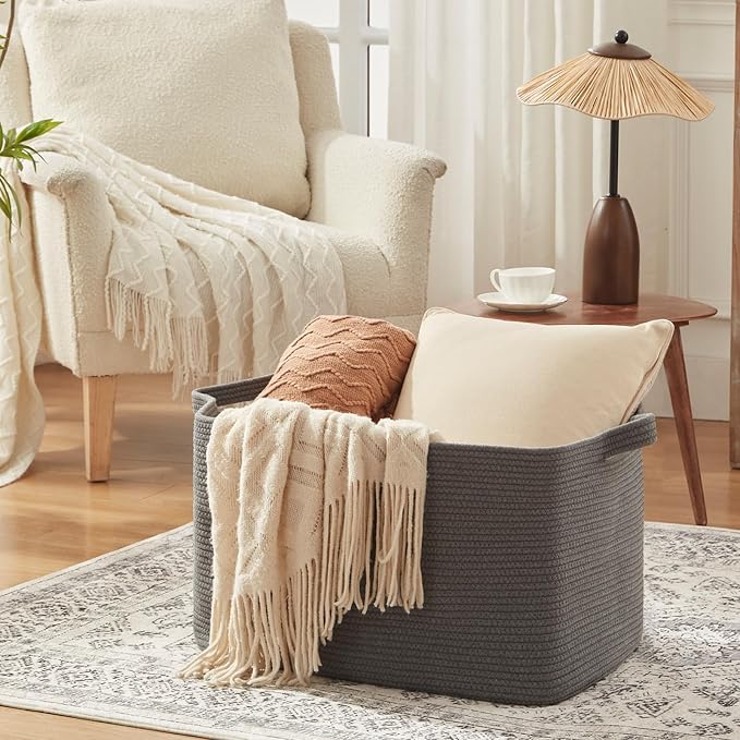 OIASKET 118L Extra Large Blanket Basket, 24.8" x 17.7" x 17.2" Woven Basket | Nursery Blanket Storage Living Room, Toy Storage with Handle, Large Storage Baskets for Organizing Toys, Dirty Clothes