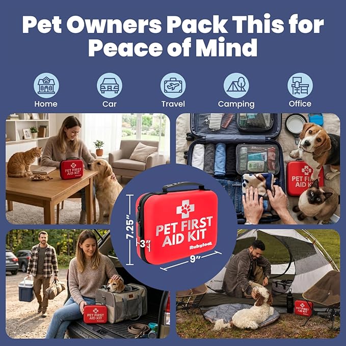 Dog First Aid Kit - Vet Approved Emergency Supplies - Pet First Aid Kit Guide, Tick Remover, Slip Leash & Medical Essentials for Home, Camping, Car, RV, Travel (Essential Pack)
