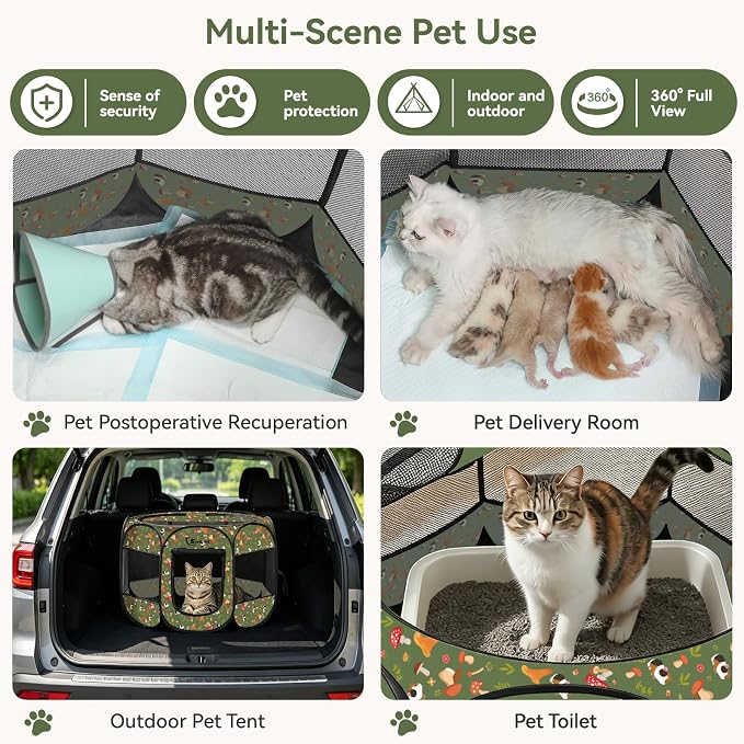 Siedihit Dog Cat Playpen, Puppy Pet Playpen Indoor for Small Dog | Crate Tent Cage Outdoor, Portable Pop Up Dogs Enclosure Kennel with Carrying Case for Dogs/Cats/Rabbits (Cottagecore, Small)