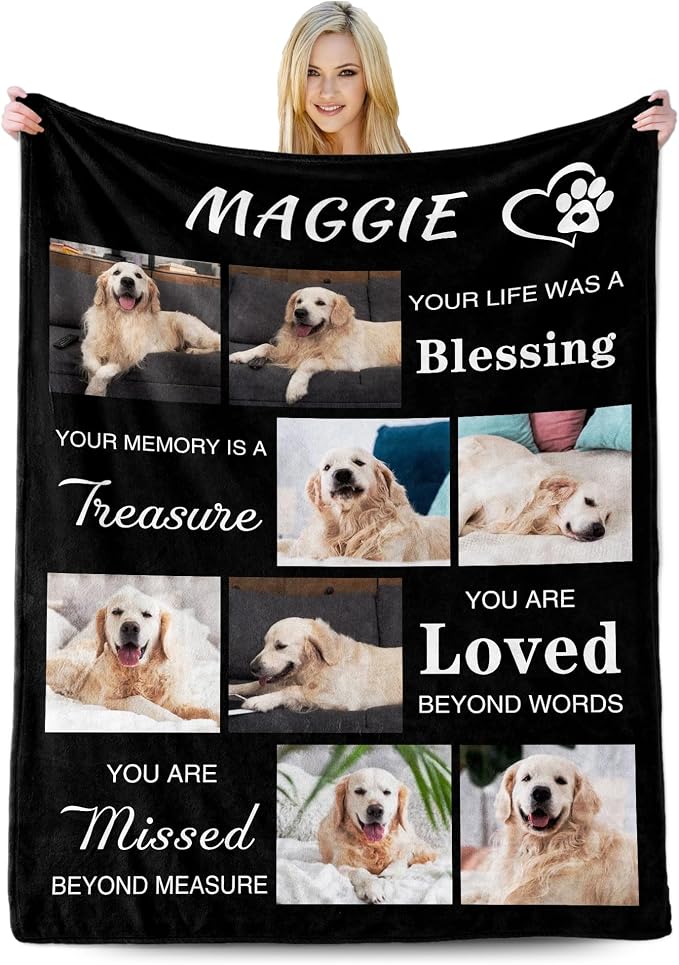 Custom Dog Photos Blankets for Pet Lover, Pet Blanket for Large Dogs, Dog Memorial Gifts for Loss of Dogs, Personalized Memorial Gifts of Puppy Cat Hamsters Rabbits