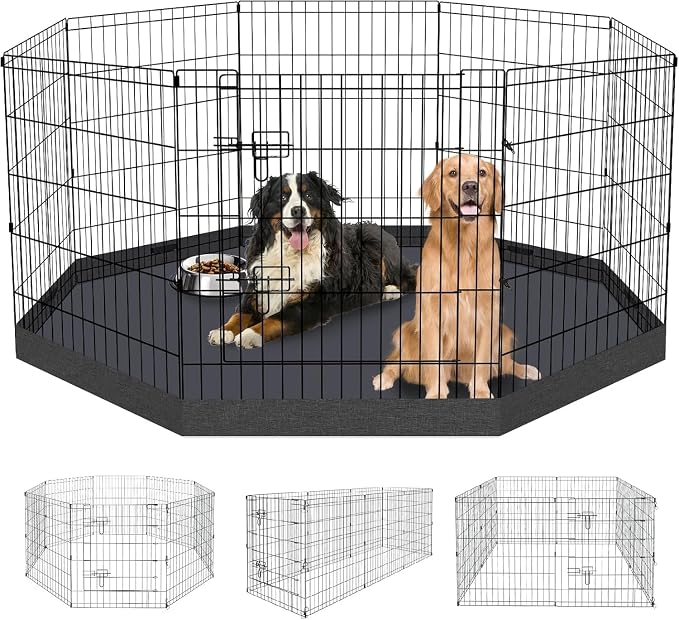 Artmalle 30-Inch Dog Playpen with Bottom Pad, 8-Panel Rustproof Fence | Eight 24"W x 30"H rustproof metal panels with waterproof 600D Oxford octagonal bottom pad for indoor, outdoor and RV use.