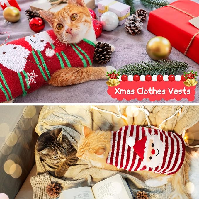 Sanwuta 3 Pcs Thanksgiving Christmas Dog Sweaters Sets, Medium | Turkey,Santa,Snowman Festive Design, Soft Smooth Knit Turtleneck, Warm Holiday Costume for Small Dog and Cat, Party Photoprop